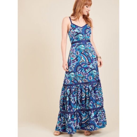 NWT ModCloth Rhythm and Radiance Paisley Sleeveless Tiered Maxi Dress - Picture 1 of 11